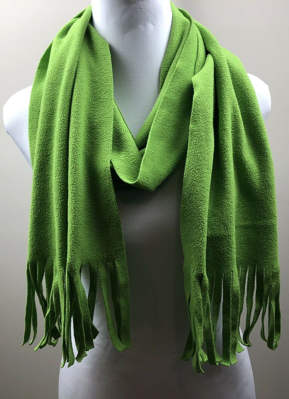 Fleece Scarf Women Rectangular with Fringe Green Size 72x10 Winter Very Soft